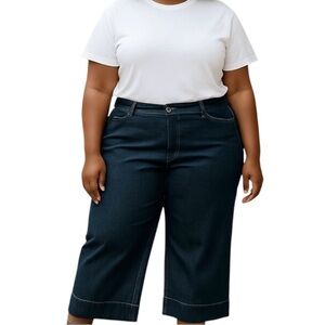Venezia Navy Flare Jeans, Wide Leg, Stretch, Plus Size 28